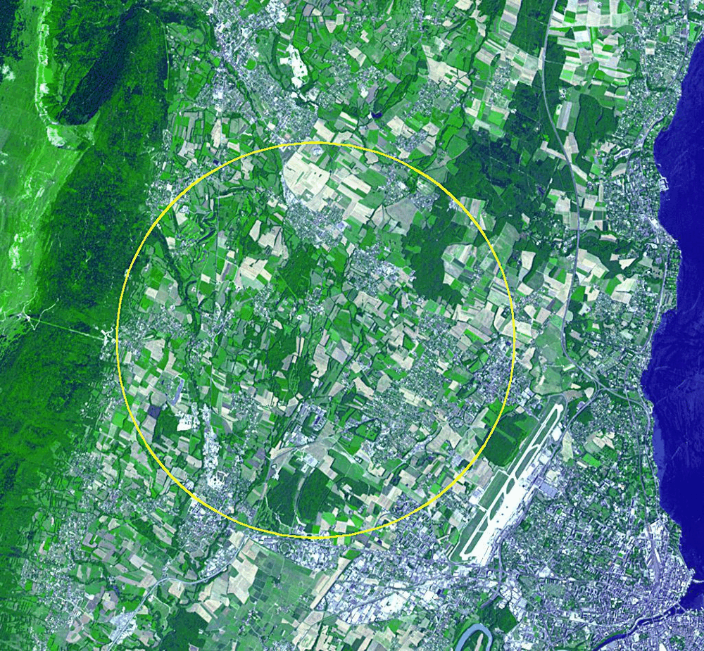 Satellite image of the CERN area with the 27 km LHC ring